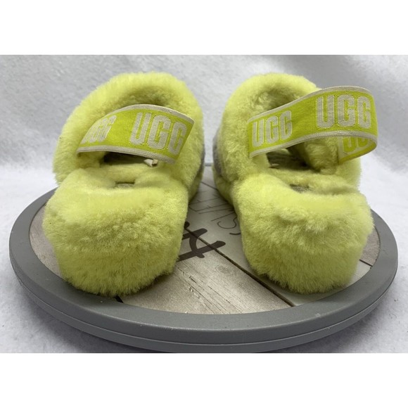 UGG Fluff Yeah Slides Sheepskin Slippers Sulfur Multi Yellow Women's US 6 - Picture 7 of 13